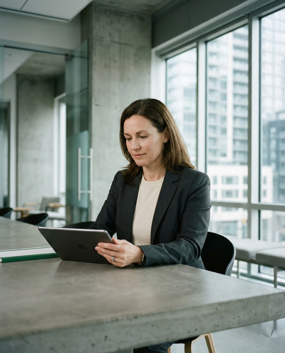 Compliance officer reviewing audit logs on tablet